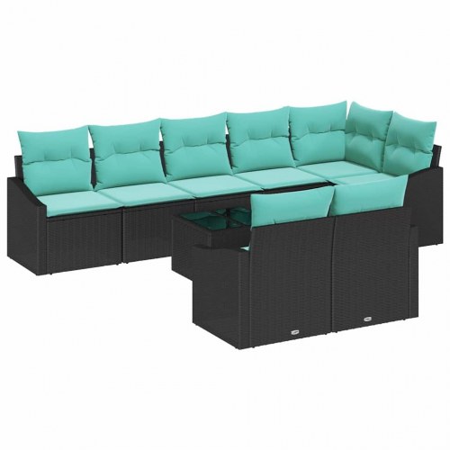 Sofa Sæt med pude 9 stk Sort polyrattan