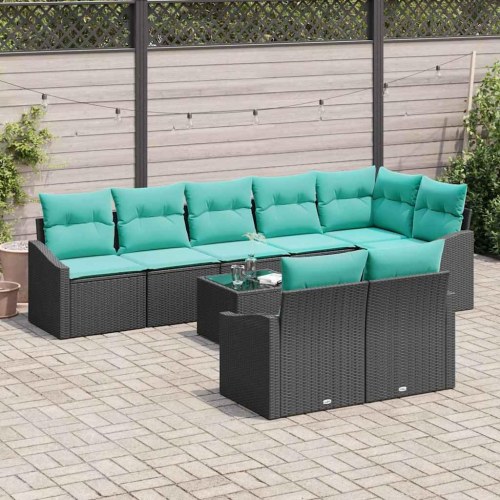 Sofa Sæt med pude 9 stk Sort polyrattan