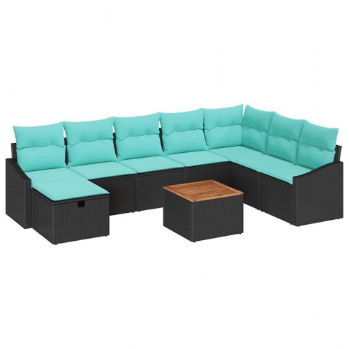 Havesofa Sæt med pude med opbevaring 9 stk Sort polyrattan