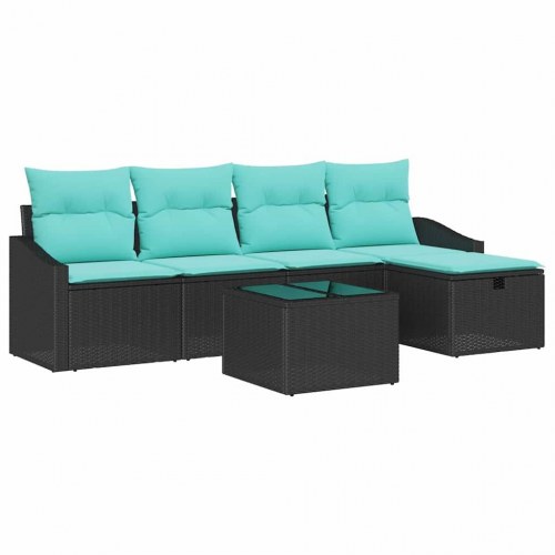 Sofa Sæt med pude med opbevaring 6 stk Sort polyrattan
