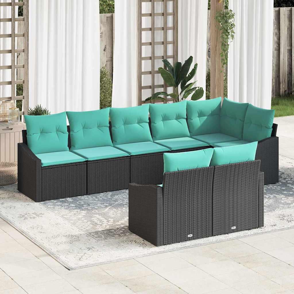 Sofa Sæt med pude 8 stk Sort polyrattan