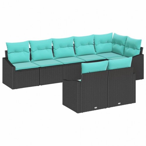 Sofa Sæt med pude 8 stk Sort polyrattan