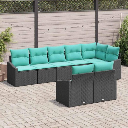 Sofa Sæt med pude 8 stk Sort polyrattan
