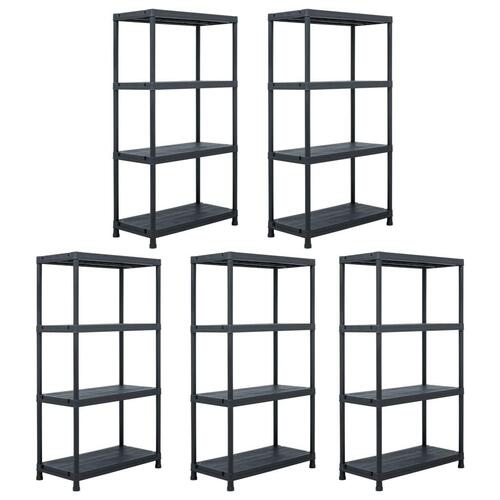 Opbevaringsreoler 5 stk. 60 x 30 x 138 cm plastik sort