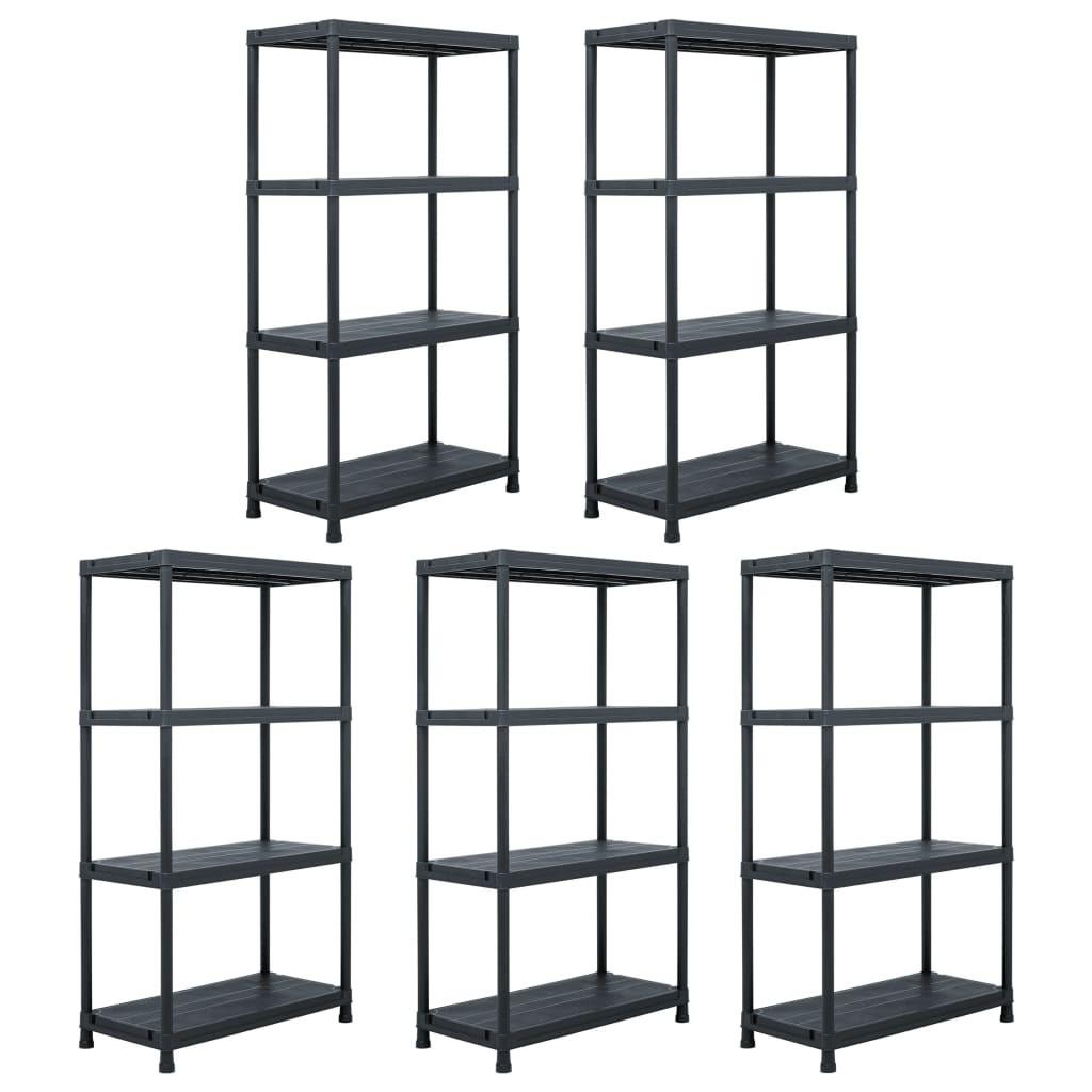 Opbevaringsreoler 5 stk. 60 x 30 x 138 cm plastik sort
