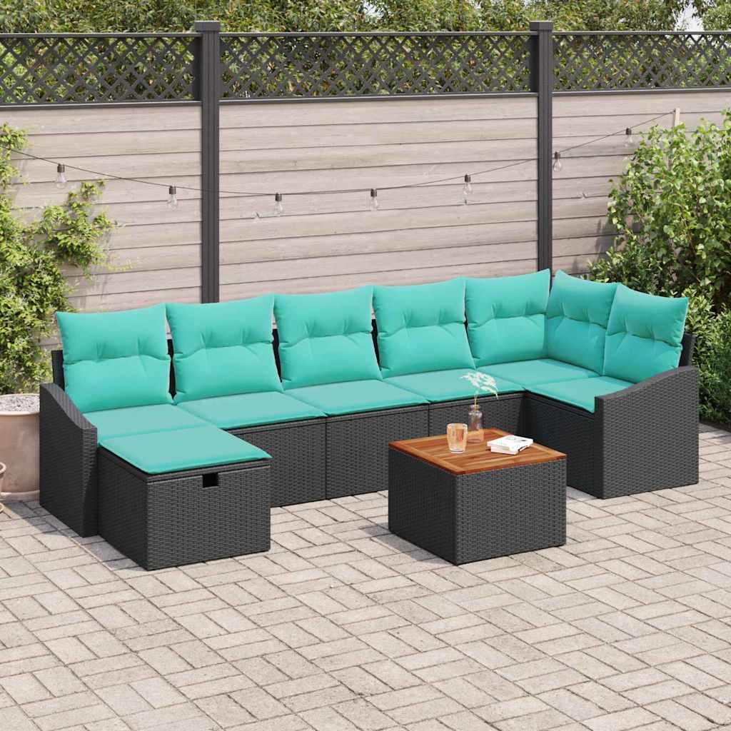 Havesofa Sæt med pude med opbevaring 8 stk Sort polyrattan