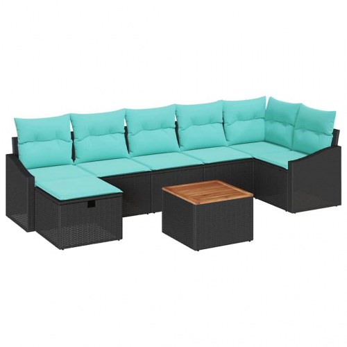 Havesofa Sæt med pude med opbevaring 8 stk Sort polyrattan