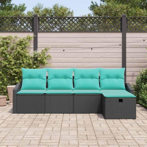 Sofa Sæt med pude med opbevaring Sort polyrattan