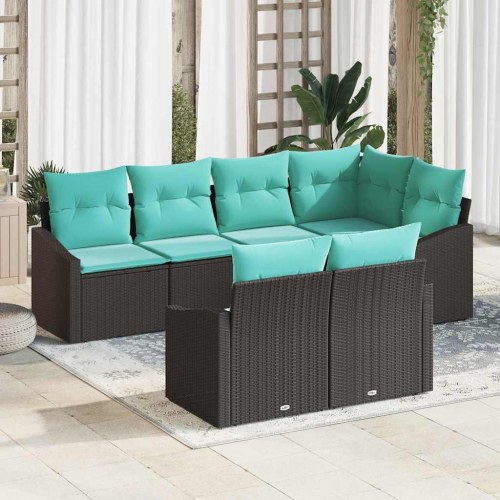 Sofa Sæt med pude 7 stk Sort polyrattan