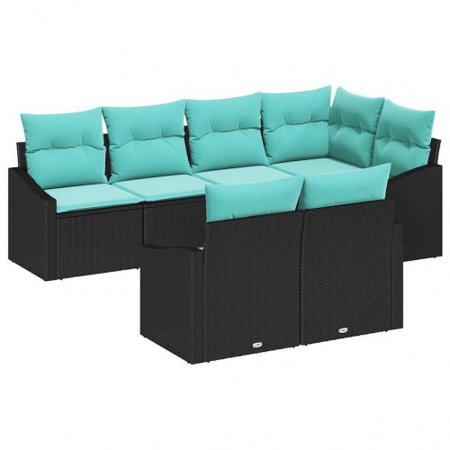 Sofa Sæt med pude 7 stk Sort polyrattan