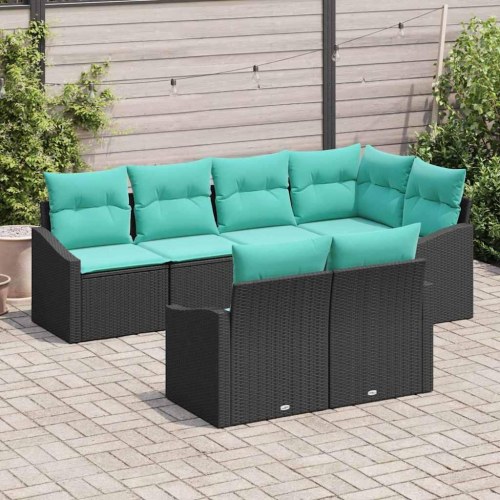 Sofa Sæt med pude 7 stk Sort polyrattan