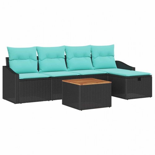 Havesofa Sæt med pude med opbevaring 6 stk Sort polyrattan