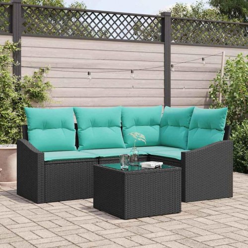 Sofa Sæt med pude 5 stk Sort polyrattan