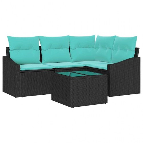 Sofa Sæt med pude 5 stk Sort polyrattan