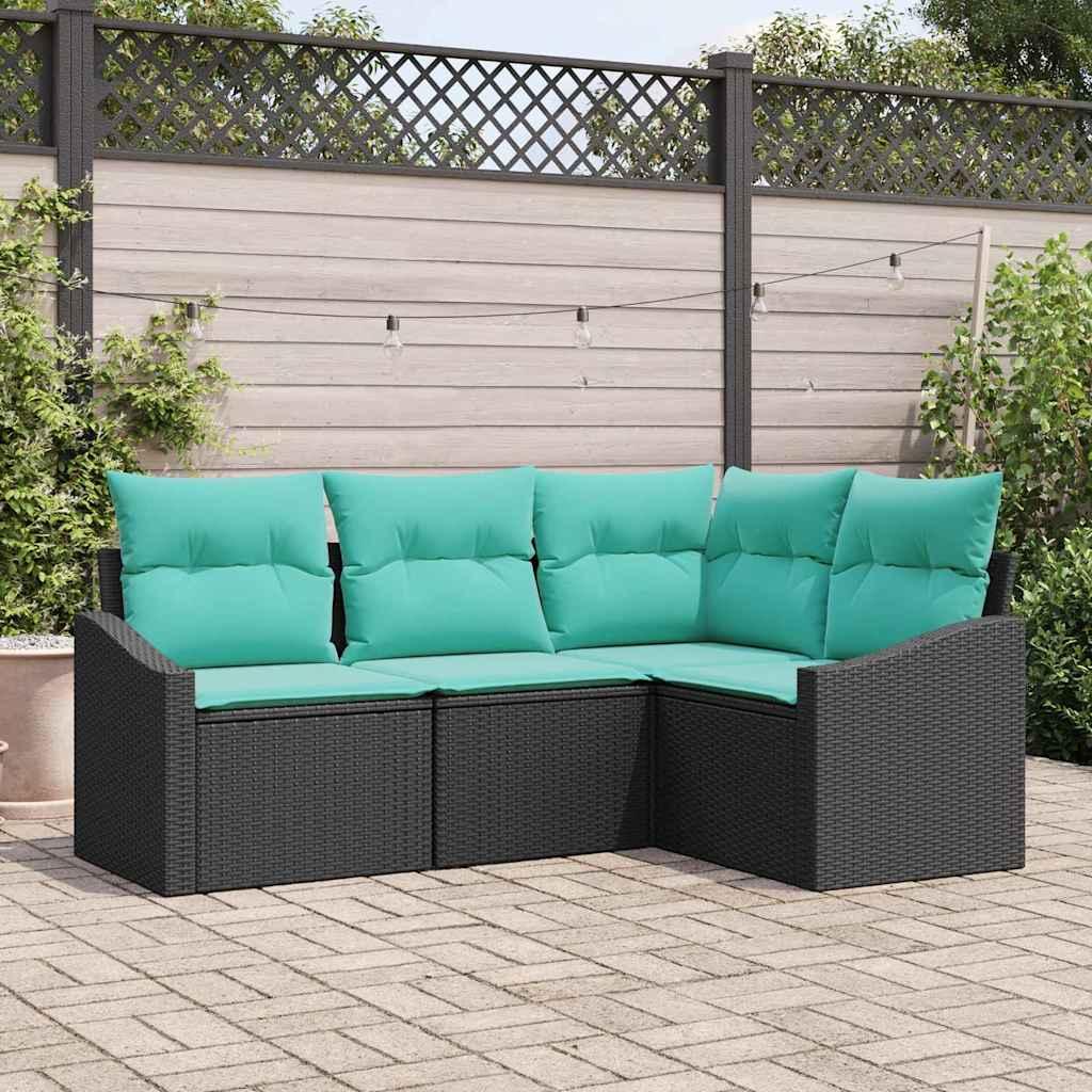 Sofa Sæt med pude 4 stk Sort polyrattan billede