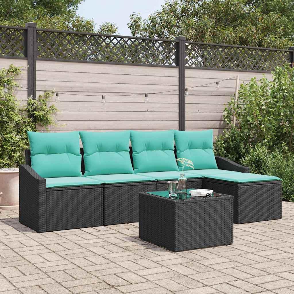 Sofa Sæt med pude 6 stk Sort polyrattan billede