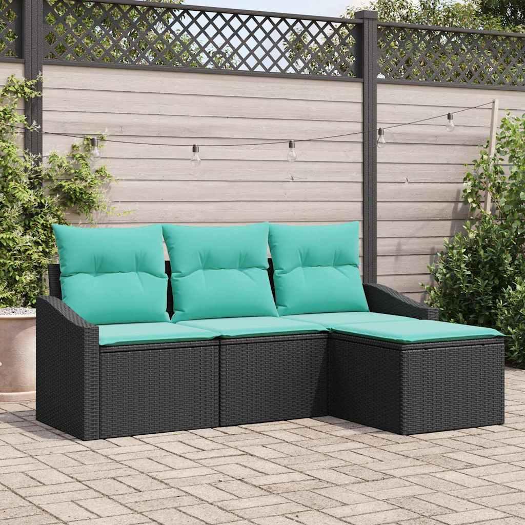 Sofa Sæt med pude 4 stk Sort polyrattan billede