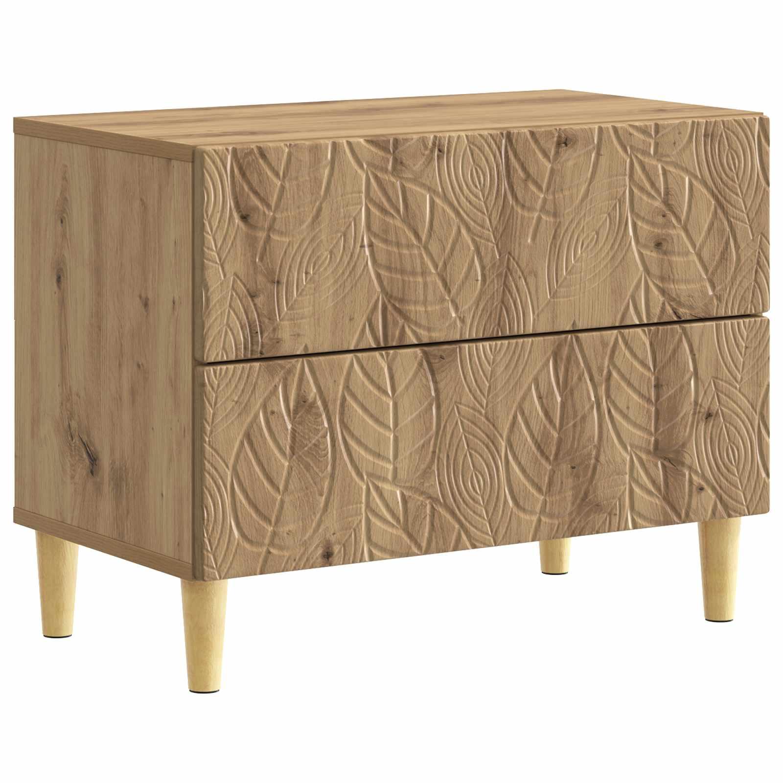Sengebord i artisan-eg 62 × 34,5 × 48 cm - konstrueret træ, 2 skuffer billede