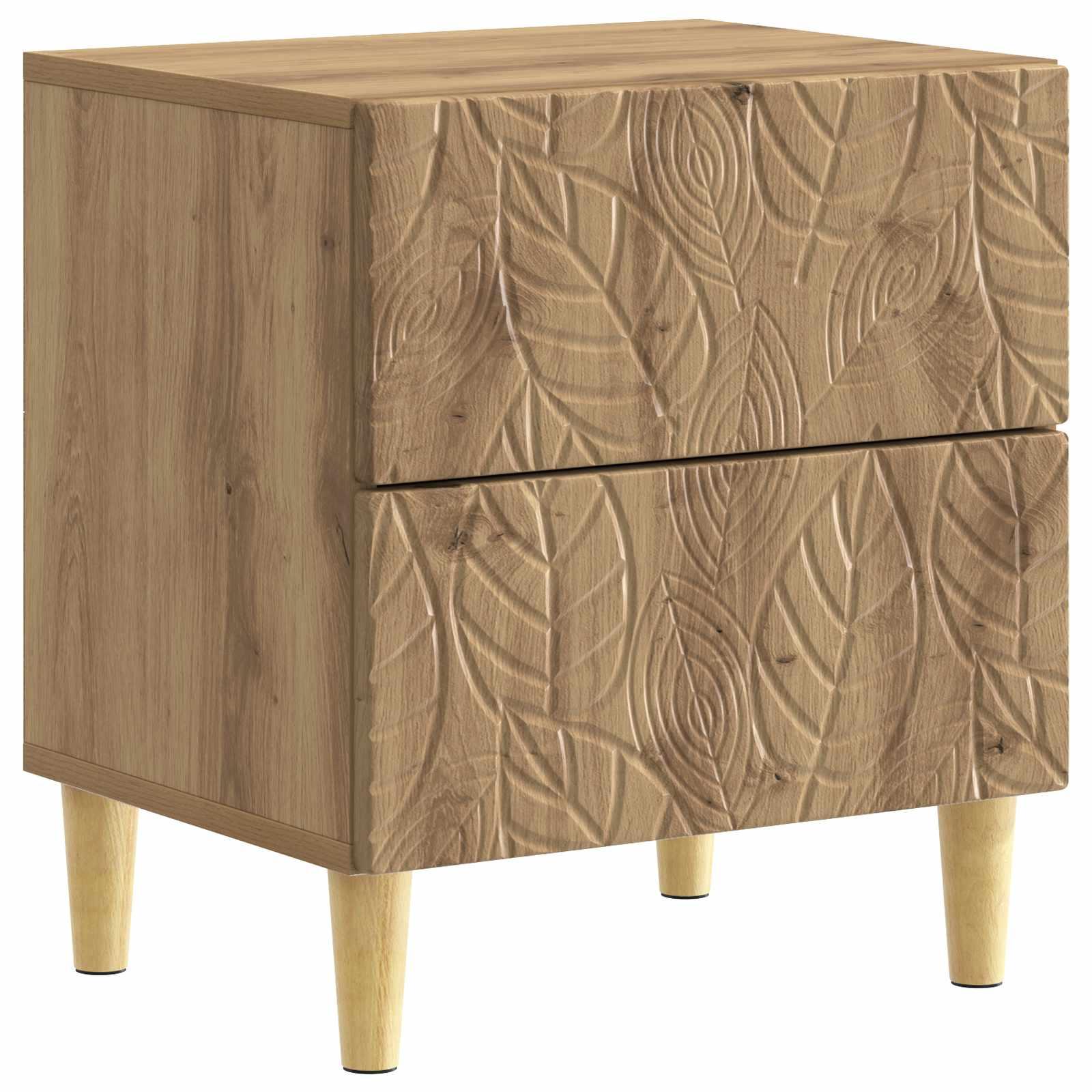 Sengebord i artisan-eg 43 × 34,5 × 48 cm - konstrueret træ, 2 skuffer billede