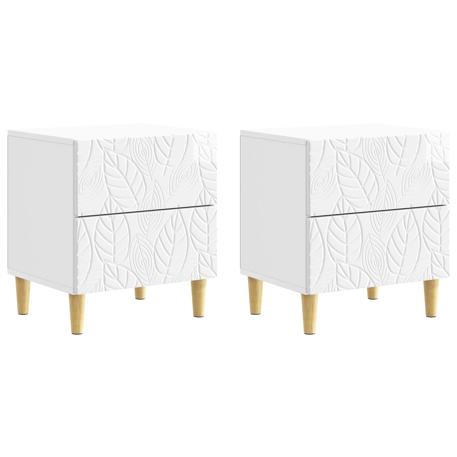 Sengebord 2 stk Hvid højglans 43 x 34,5 x 48 cm Konstrueret træ billede