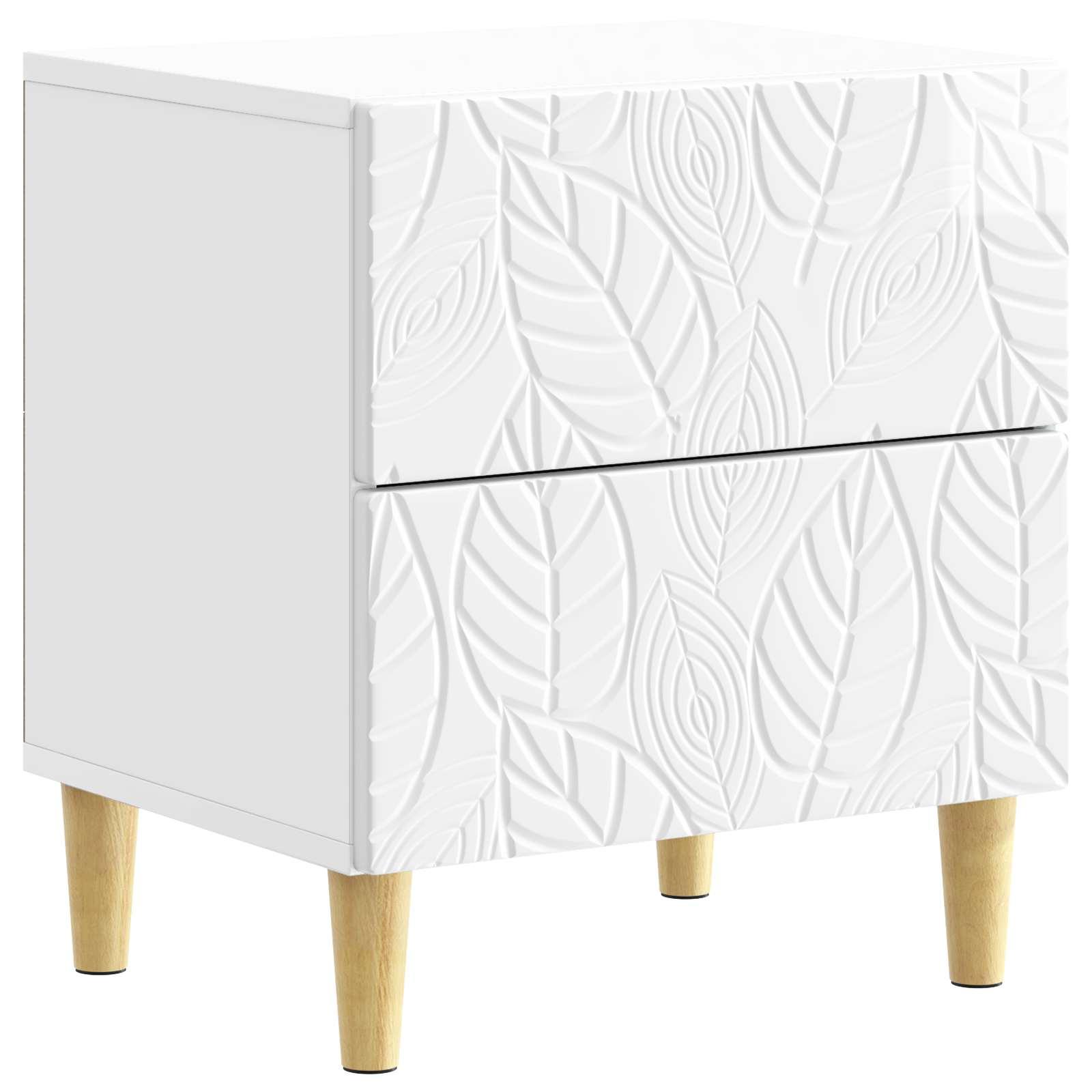 Sengebord hvid højglans 43 × 34,5 × 48 cm - konstrueret træ, 2 skuffer billede