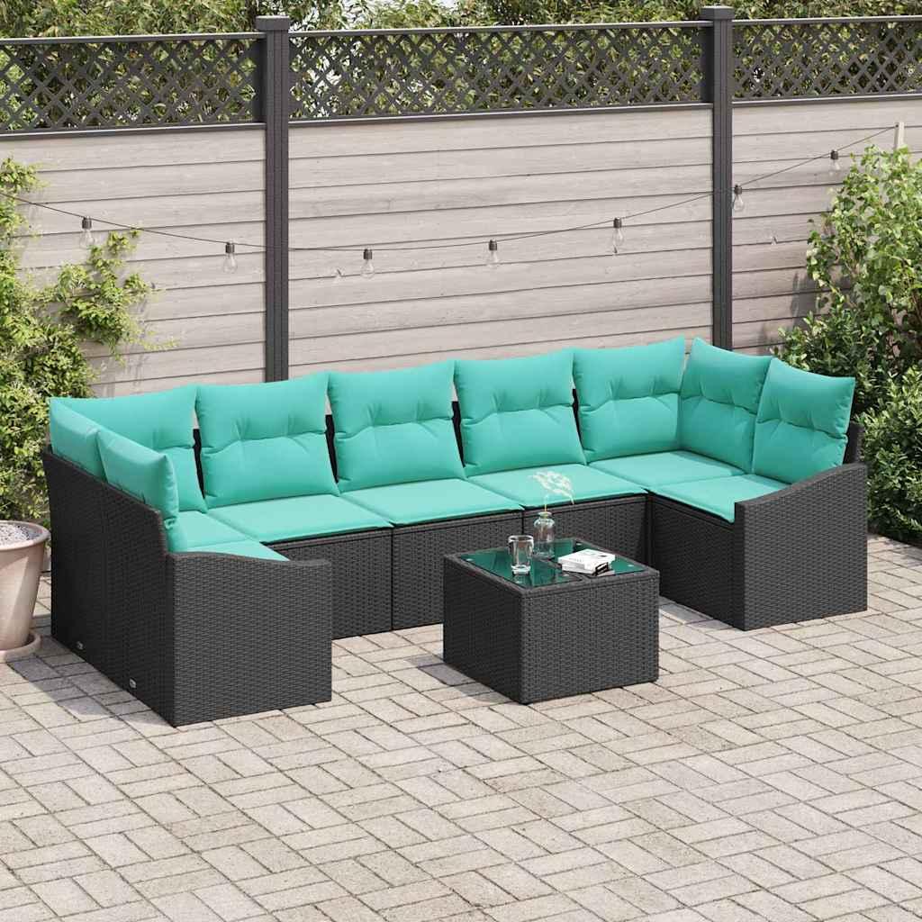 Sofa Sæt med pude med pude 8 stk Sort og Turkis polyrattan billede