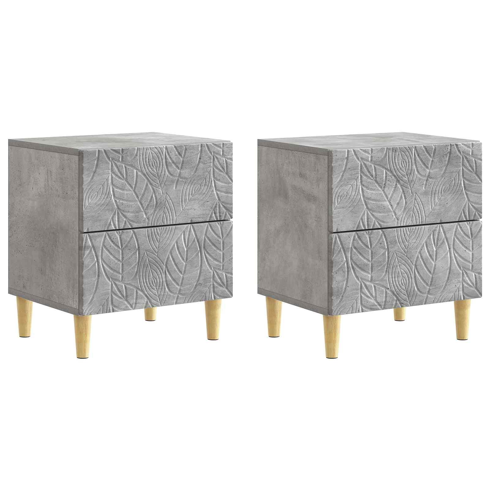 Sengebord 2 stk Betongrå 43 x 34,5 x 48 cm Konstrueret træ billede