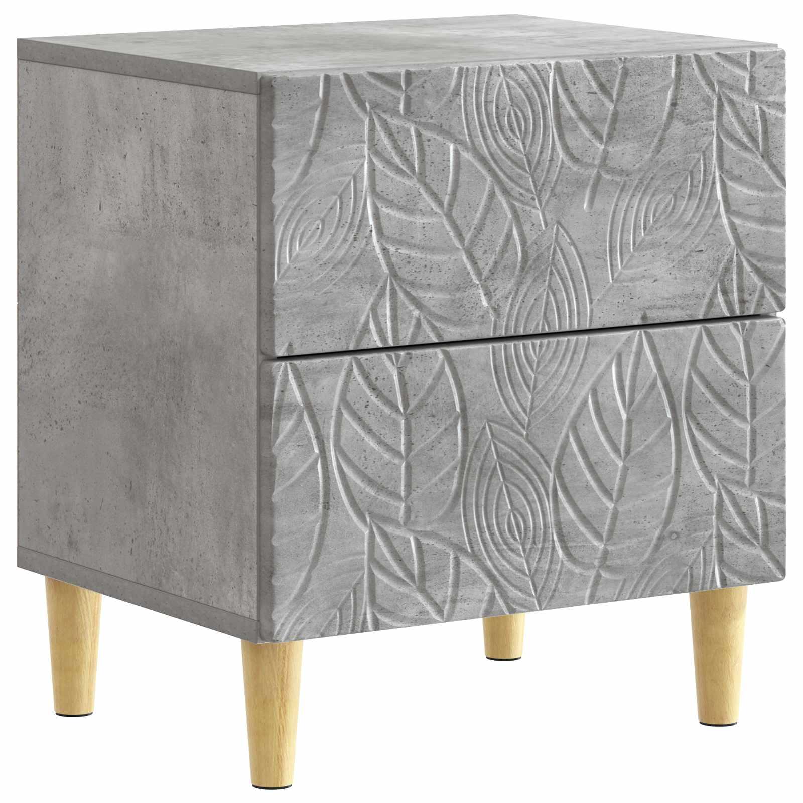 Sengebord i betongrå - 43 × 34,5 × 48 cm - konstrueret træ med 2 skuffer billede