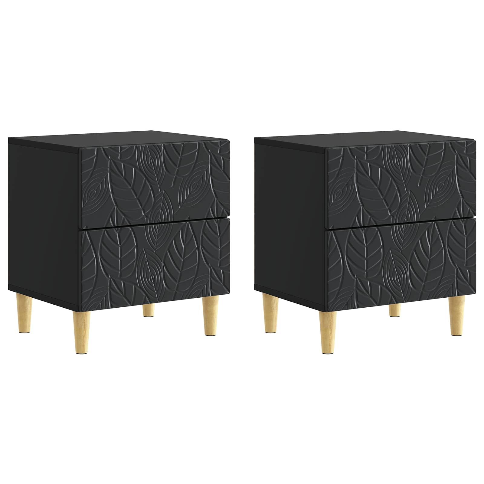 Sengebord 2 stk Sort 43 x 34,5 x 48 cm Konstrueret træ billede