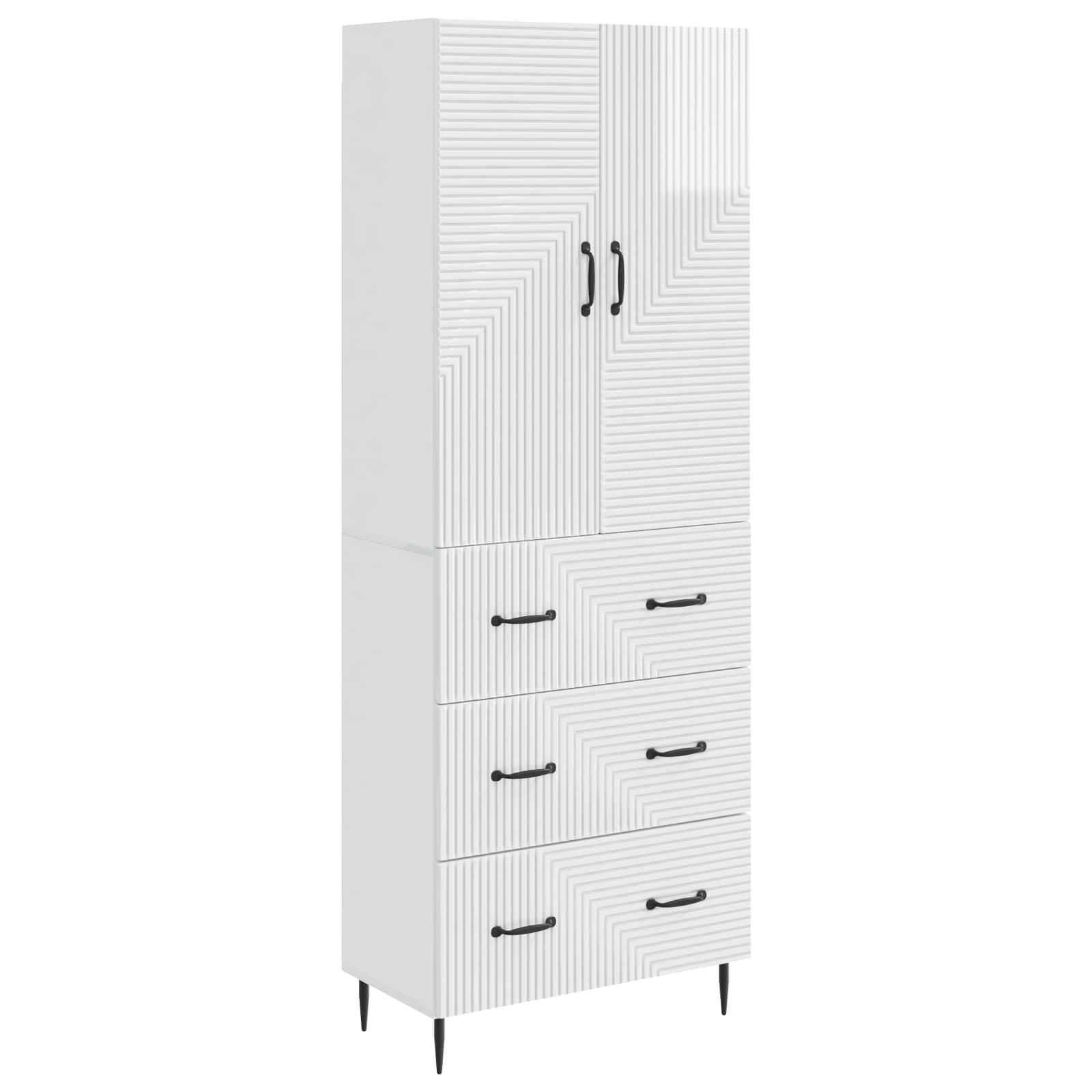 Skab Sæt 2 stk Hvid højglans 66 x 34,5 x 90 cm Konstrueret træ billede