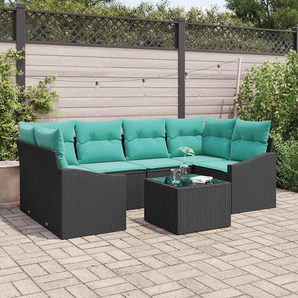 Sofa Sæt med pude med pude 7 stk Sort og Turkis polyrattan billede