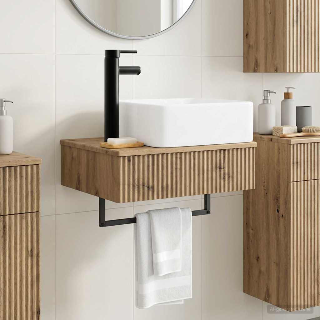 Vægmonteret vask Artisan-eg 53 x 35 x 39 cm Konstrueret træ billede