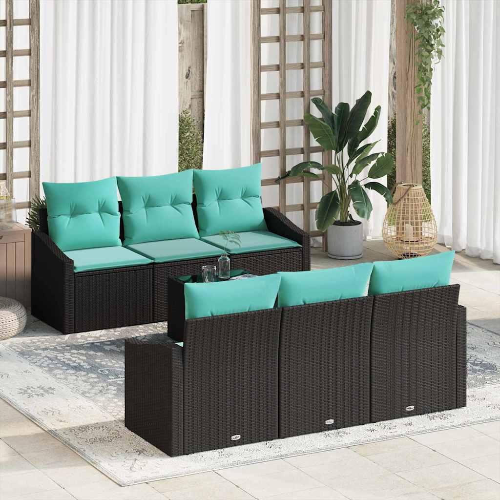 Sofa Sæt med pude med pude 7 stk Sort og Turkis polyrattan billede