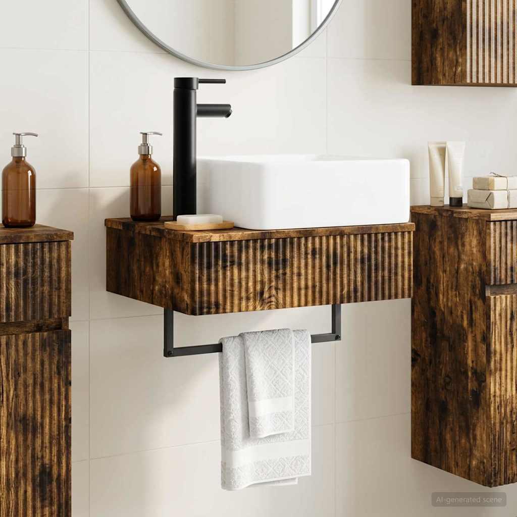 Vægmonteret vask Røget eg 53 x 35 x 39 cm Konstrueret træ billede