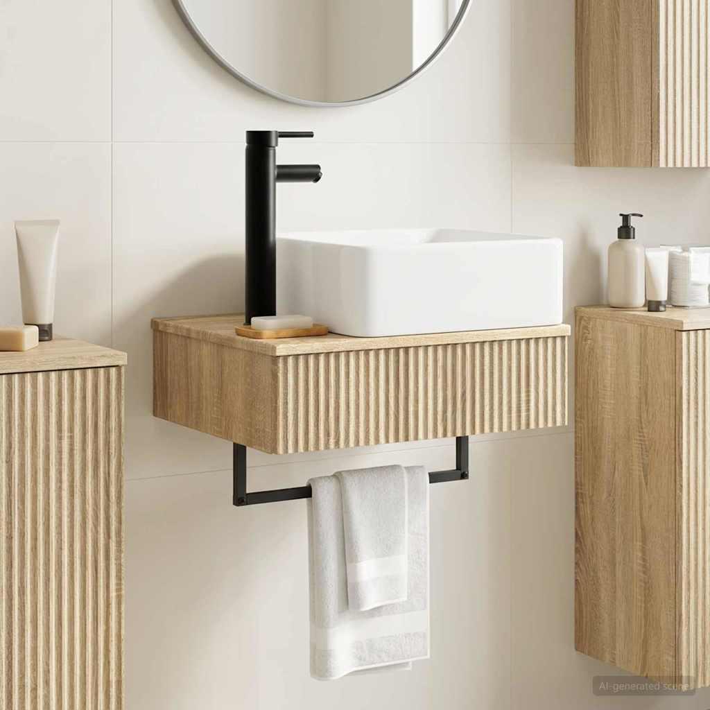 Vægmonteret vask Sonoma-eg 53 x 35 x 39 cm Konstrueret træ billede