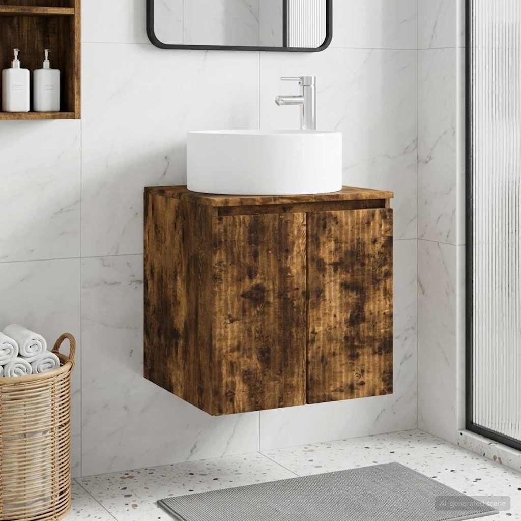Vægmonteret håndvask skab Røget eg 49,5 x 44,5 x 65,5 cm billede
