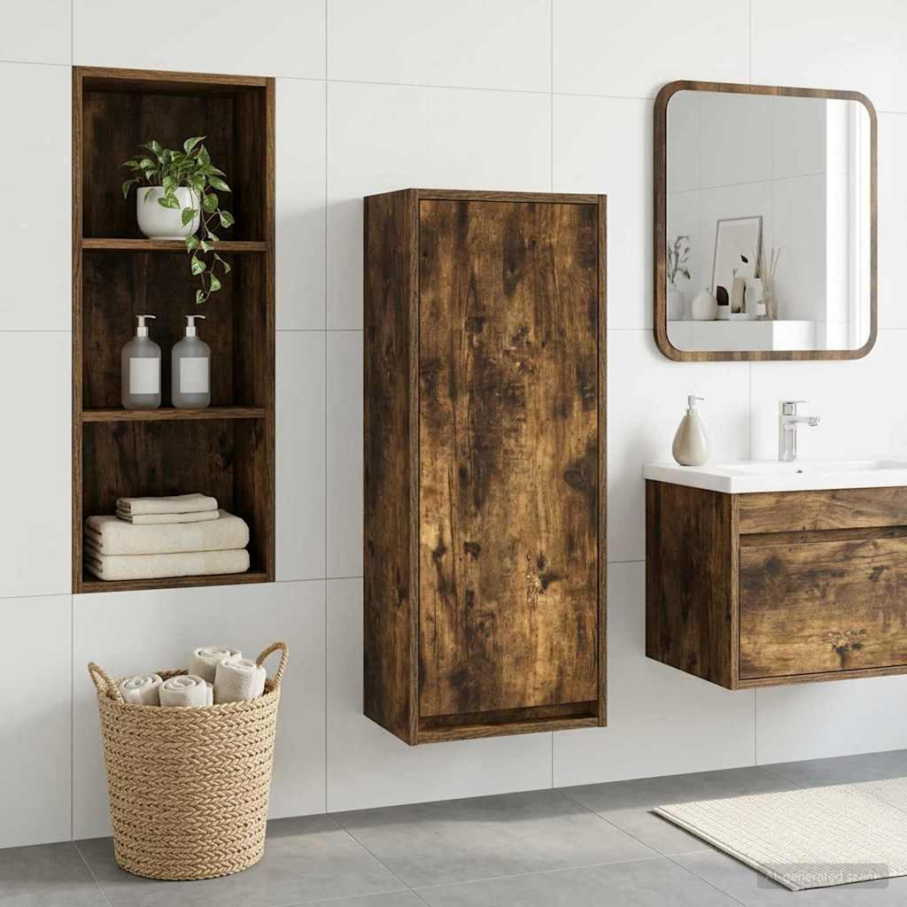 Vægmonteret håndvask skab Røget eg 35 x 20 x 81 cm billede
