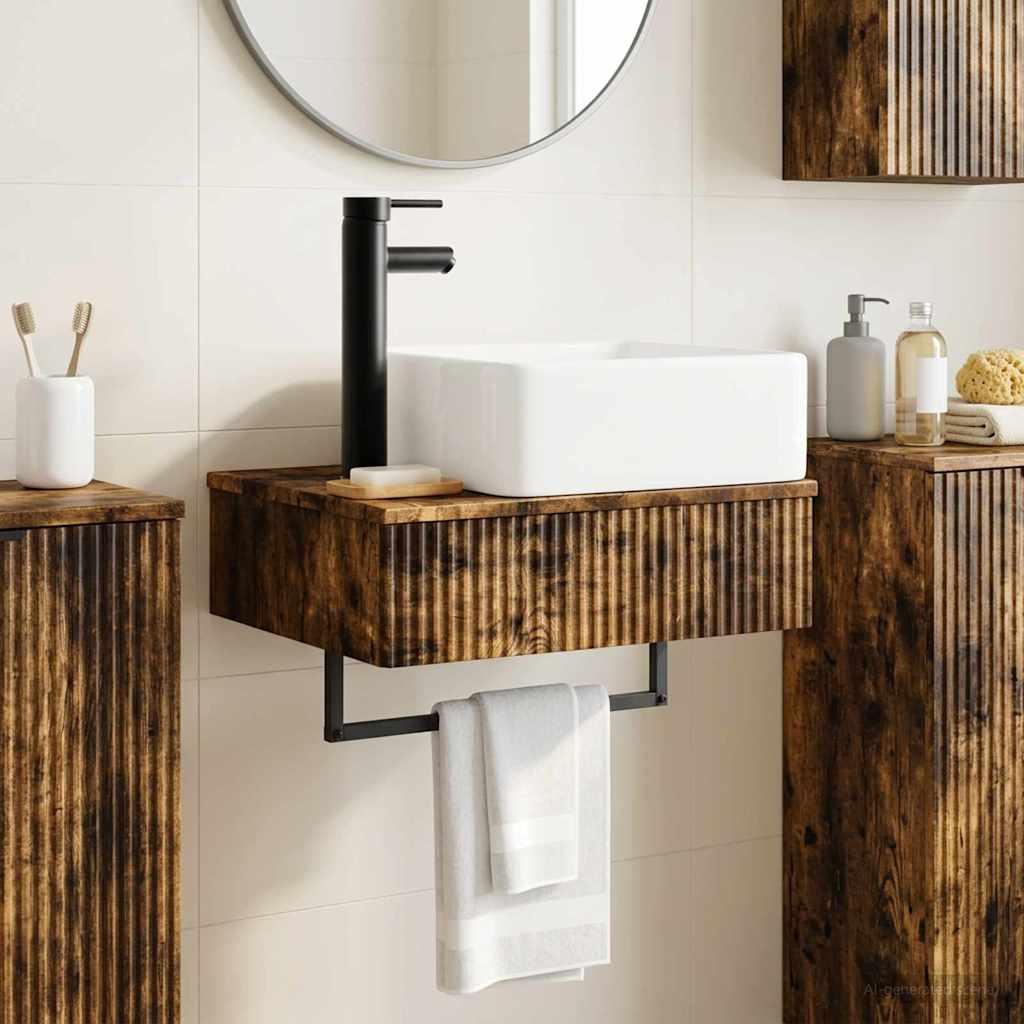 Vægmonteret vask Røget eg 50 x 41 x 39 cm Konstrueret træ billede