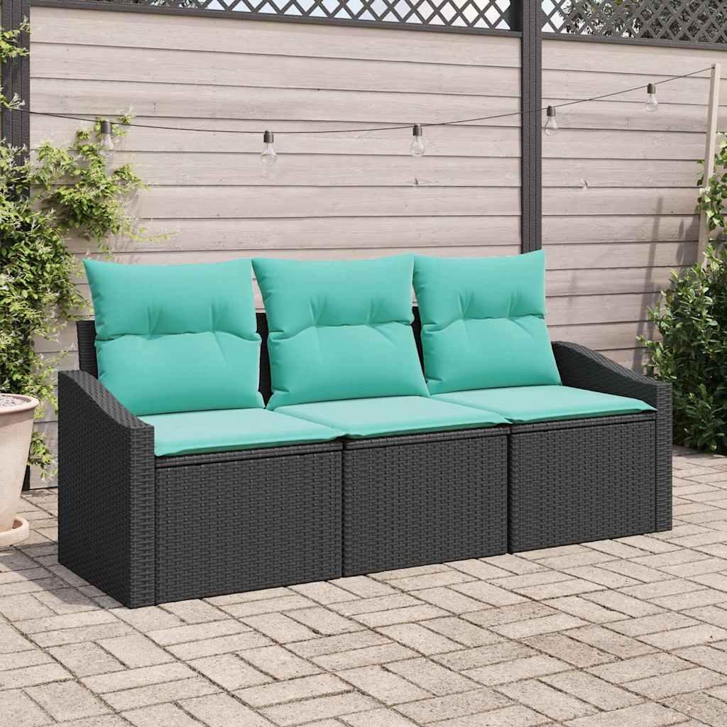 Sofa Sæt med pude 3 stk Sort polyrattan billede