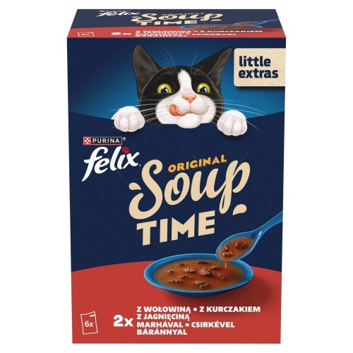 Purina Felix Original Soup Time - vådfoder til kat - okse, lam og kylling, 6×48 g