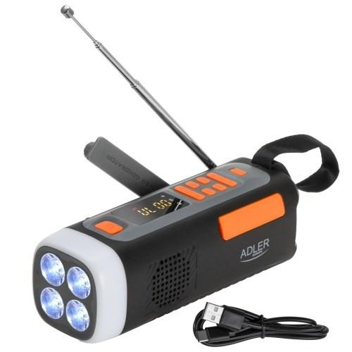 Adler AD 1920 nødradio med solpanel, håndsving og powerbank 4.500 mAh - sort billede