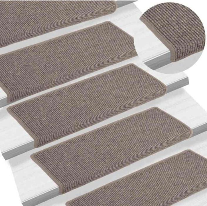 Trappemåtter 15 stk. 65x21x4 cm mørkebeige rektangulær kant billede