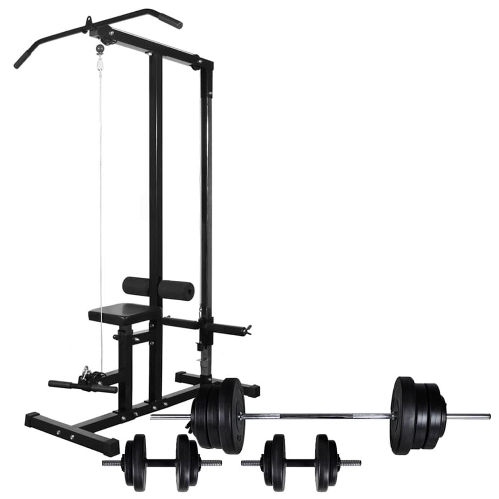 Styrketårn med vægtstang- og håndvægtsæt 60,5 kg
