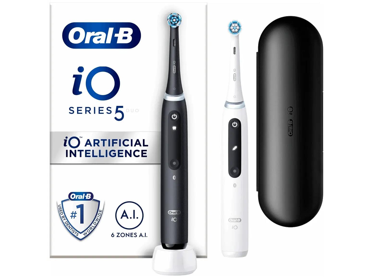 Oral-B iO Series 5 Duo eltandbørste - hvid og sort (2 håndtag) billede