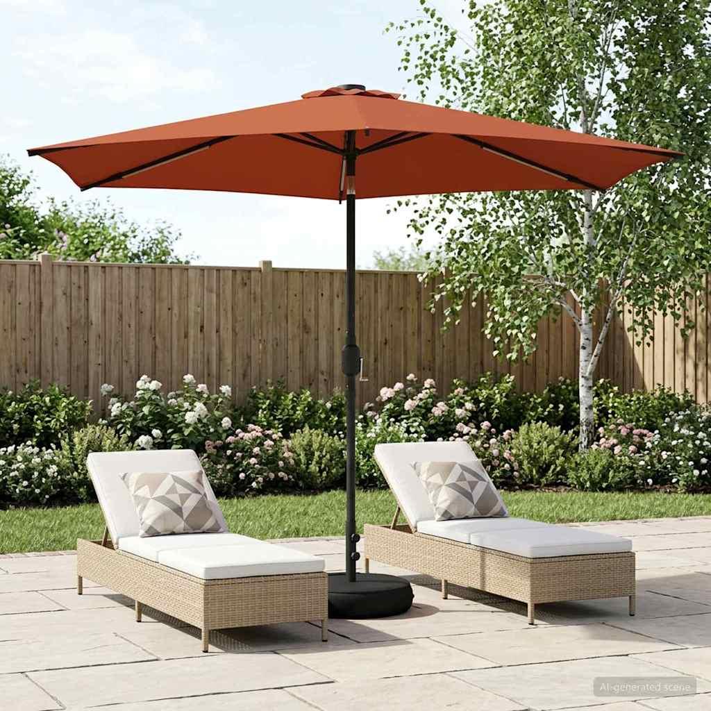 Have Parasol med LED Lygter 300 x 300 cm Polyester Terrakotta billede