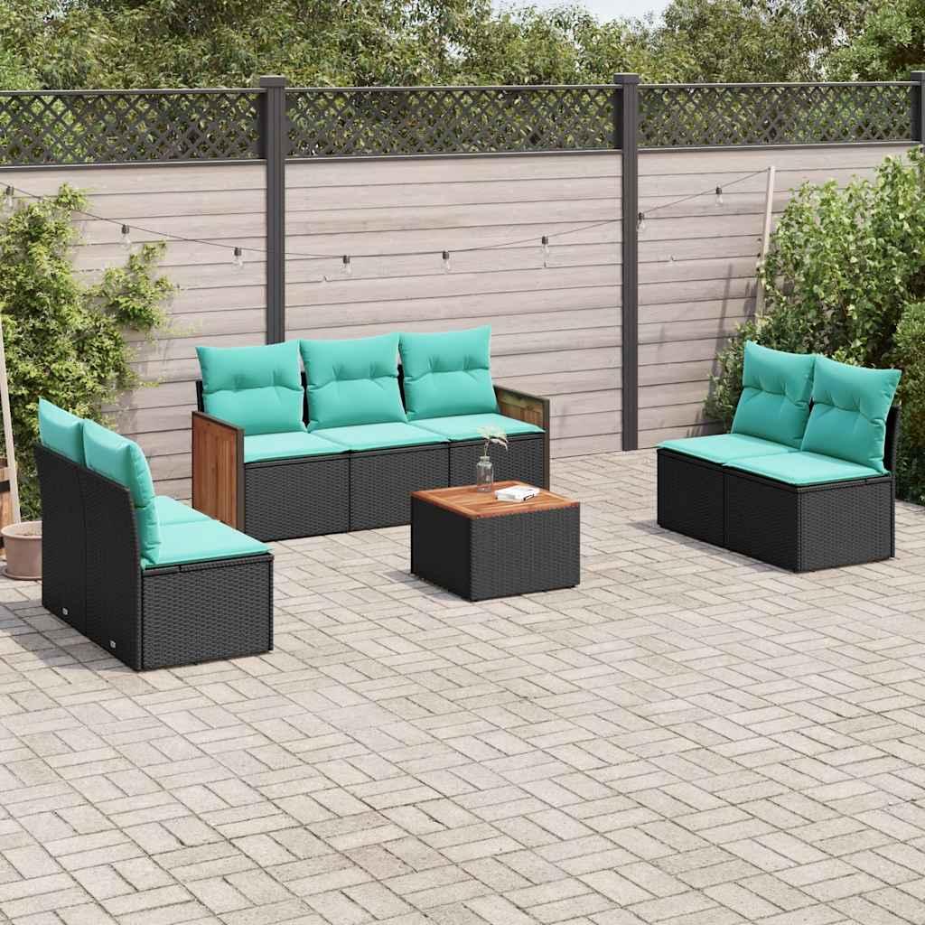 8-delt havesofasæt med hynder sort polyrattan billede