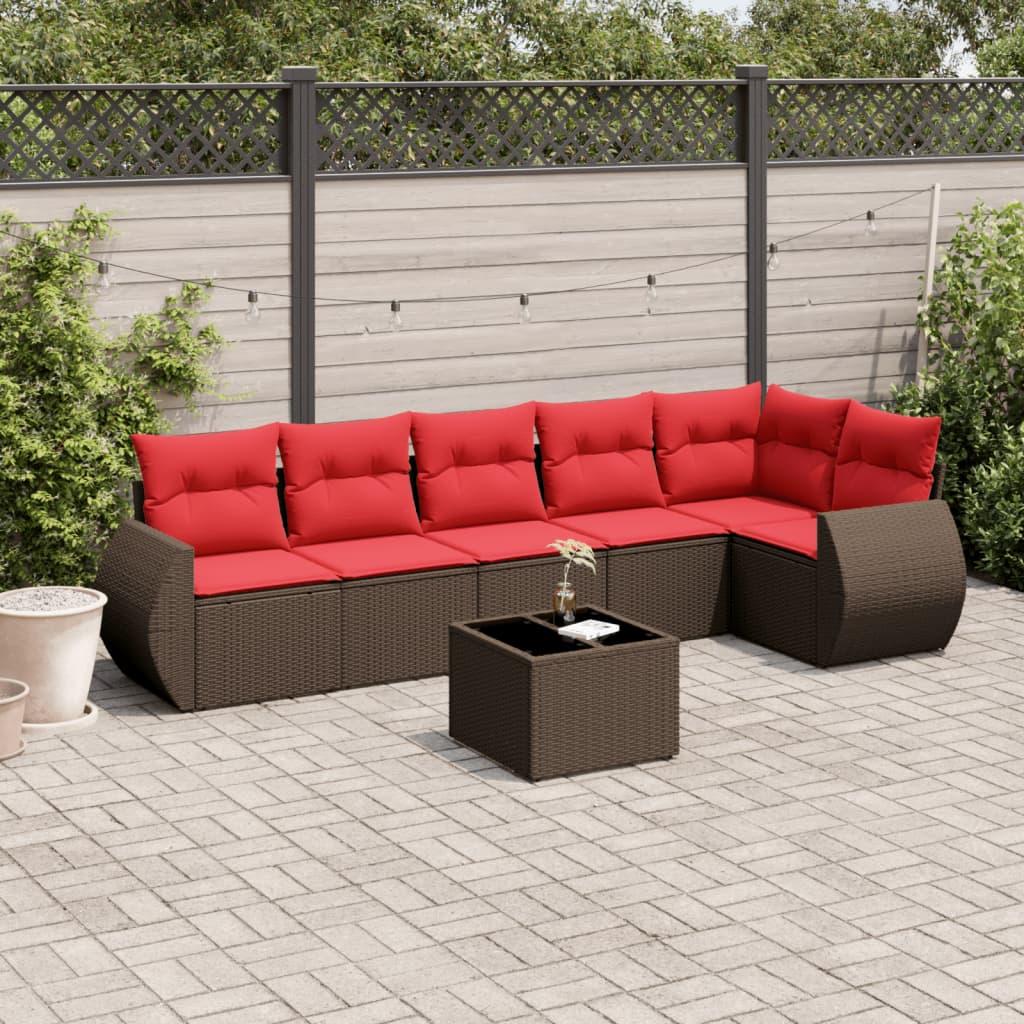 Havesofasæt med 7 hynder brun polyrattan billede