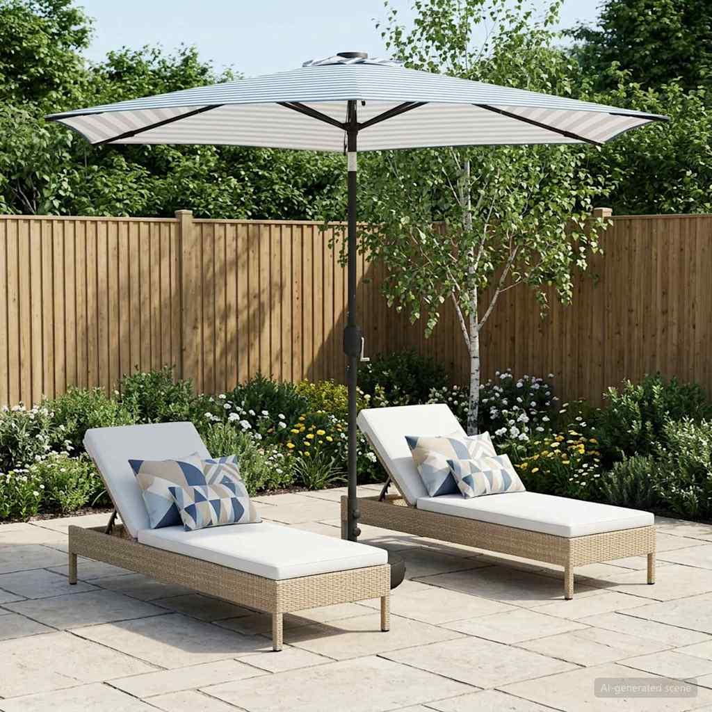 Have Parasol med LED Lygter 270 x 270 cm Polyester Blå og Hvid billede