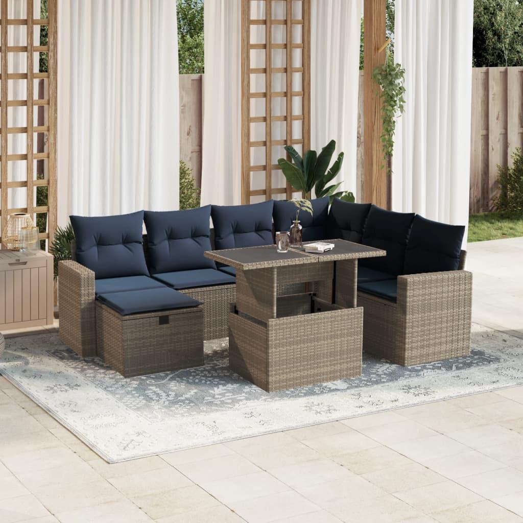 Havesofasæt med 8 hynder grå polyrattan billede