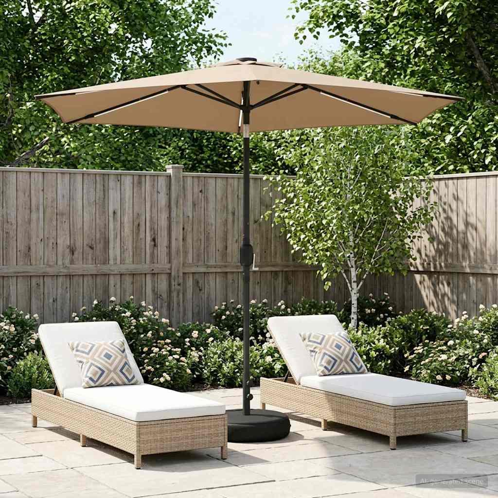 Have Parasol med LED Lygter 270 x 270 cm Polyester Gråbrun billede